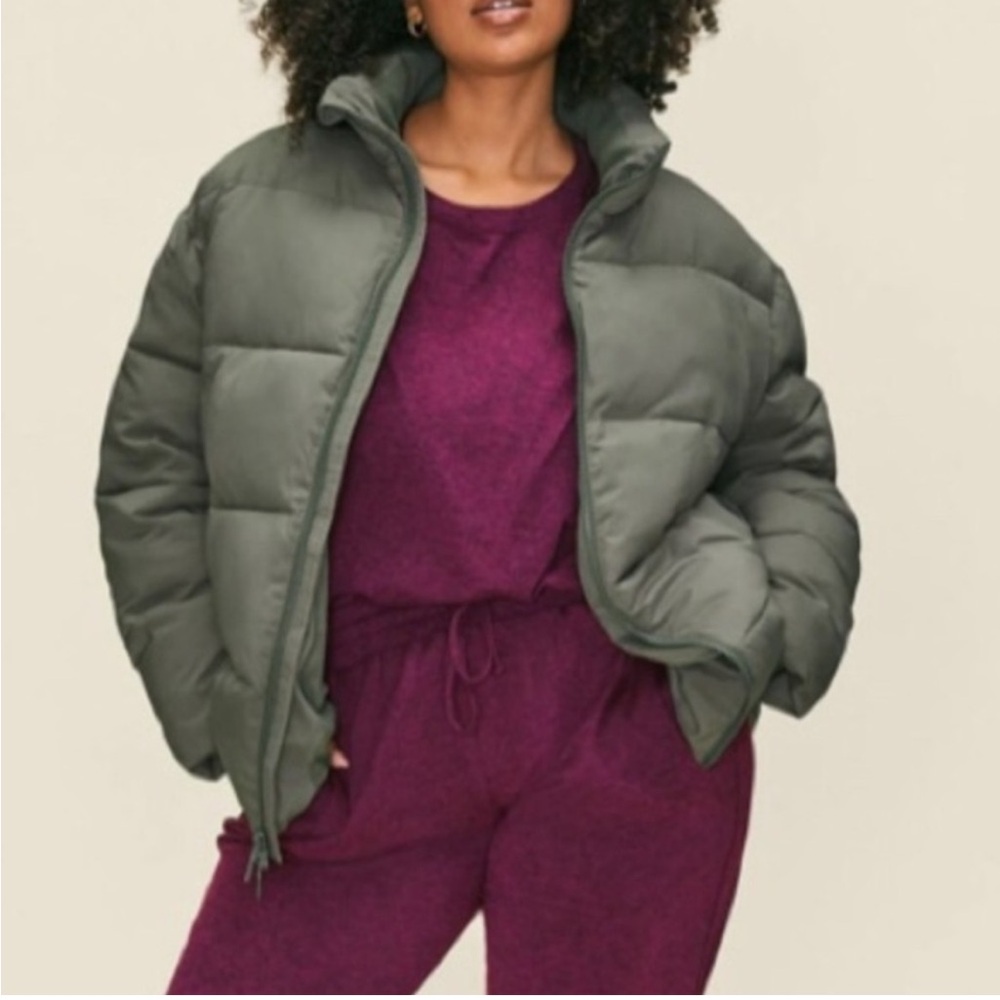Girlfriend Collective Thyme Green Puffer Jacket
